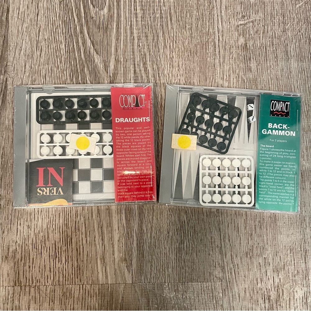 Vintage 1989 Compact Games Draughts & Back Gammon  New Sealed  Mini Travel Board